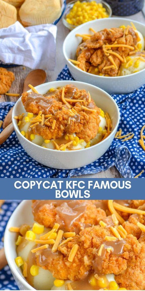 Kfc Famous Bowl, Copycat Kfc, Chicken Bowl Recipe, Kentucky Fried Chicken, Kentucky Fried, Smosh, Creamy Mashed Potatoes, Best Dinner Recipes, Idee Pasto Sano