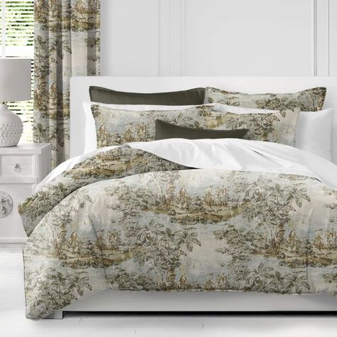 The Tailor's Bed Linen Coverlet Set | Wayfair Aqua Duvet Cover, Toile Bedding, Classic Bedding, Toile Design, Green Duvet, Green Duvet Covers, Beige Bed, Linen Duvet Cover, Green Bedding