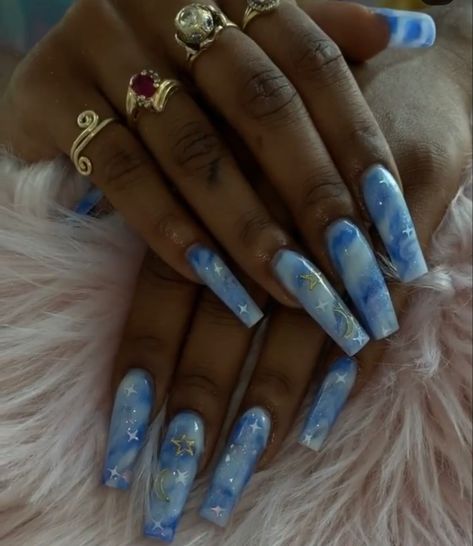 Indigo Nail Designs, Blue Square Nail Designs, Marble Blue Nails, Cyan Nails, Marbled Blue Nails, Siren Acrylic Nails, Blue Marble Nails, Siren Nails, Blue Ocean Nails