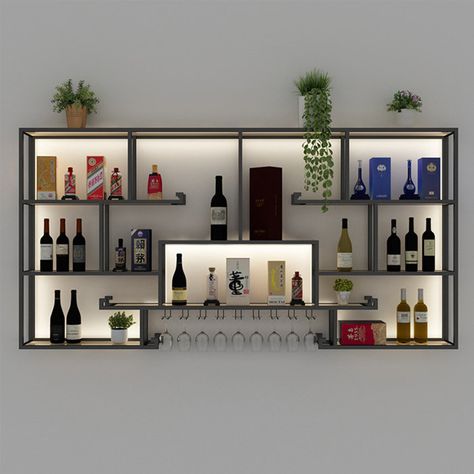 17 Stories Haivyn 94.5'' Bar Cabinet | Wayfair Bar Wall Design, Wall Wine Rack, Home Bar Design, Home Wine Cellars, Bar Cabinets, Bar Interior Design, Home Bars, Bar Interior, Multifunctional Storage