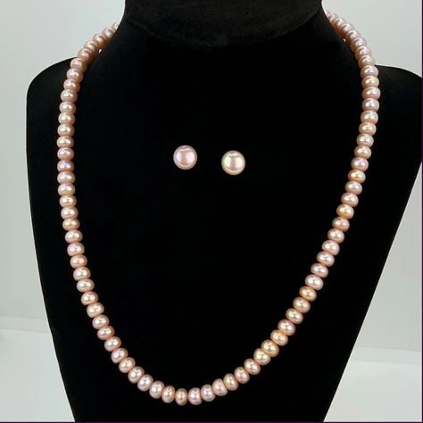 Pink Freshwater Pearl Necklace With Earrings and Silver Clasp | Etsy Studded Earrings, Pink Pearls, Cultured Pearl Necklace, Real Pearls, Wedding Jewellery Necklace, Freshwater Pearl Necklaces, Pearl Stud Earrings, Pink Pearl, June Birth Stone