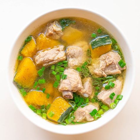 Vietnamese Stuffed Bitter Melon Soup (Canh Khổ Qua Nhồi Thịt) — Vicky Pham Winter Melon Soup, Soup With Pork, Kabocha Squash Soup, Rib Soup, Melon Soup, Vietnamese Soup, Vietnamese Pork, Pork Soup, Viet Food