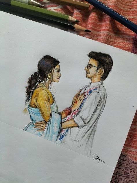 It's a colour pencil sketch of a Bengali Couple Bengali Couple, Sunset Canvas Painting, Colour Drawing, Color Pencil Sketch, Couple Drawing, Couple Sketch, Animation Sketches, Hugging Couple, Colour Pencil