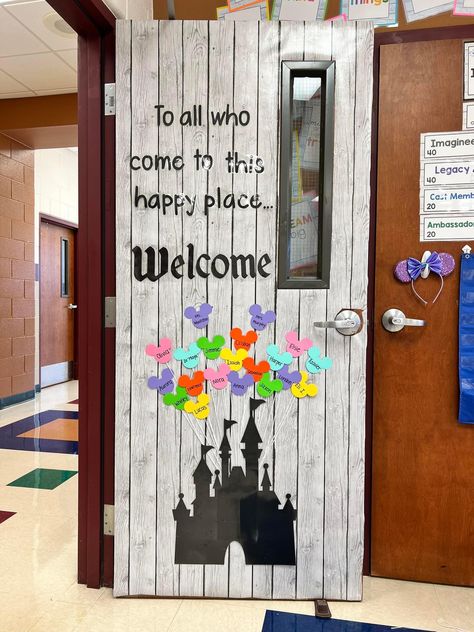 Disney Theme Classroom Door Ideas, Disney Themed Library, Disney Classroom Decorations Diy, Disney Preschool Classroom Decor, Disney Classroom Birthday Board, Disney Prek Classroom, Classroom Decor Disney, Disney Preschool Graduation Theme, Disney Room Transformation Classroom