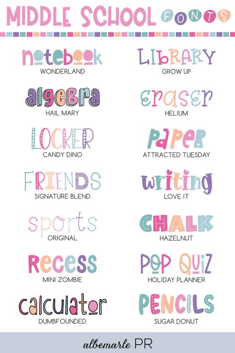 Back to school fonts for middle school Fonts For School Projects, Fonts To Write In, Cricut Back To School Projects, Free Teacher Fonts, Fonts For Teachers, Title Fonts, Teacher Fonts, Alfabet Font, Cute Writing