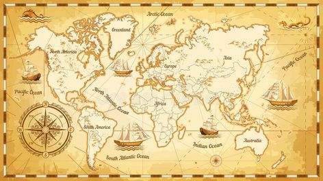 Ancient world map ships and continents compass marine navigation. Marine navigat #Sponsored , #AD, #Sponsored, #map, #Ancient, #continents, #ships Geography Tattoo, Cardboard Suitcase, Ancient Paper, Compass Vector, Ancient World Maps, Pirate Treasure Maps, Map Compass, Canvas Art Decor, Design Brief