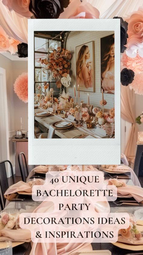 A stylish bachelorette party setup with unique decorations, including themed banners, elegant table settings, and creative decor elements for an unforgettable celebration. Bachelorette Party Decorations Ideas, Classy Bachelorette Party Ideas, Unique Bachelorette Party Themes, Unique Bachelorette Party, Bachelorette Party Decoration, Bachelorette Party Unique, Bachelorette Party Signs, Party Decorations Ideas, Champagne Balloons