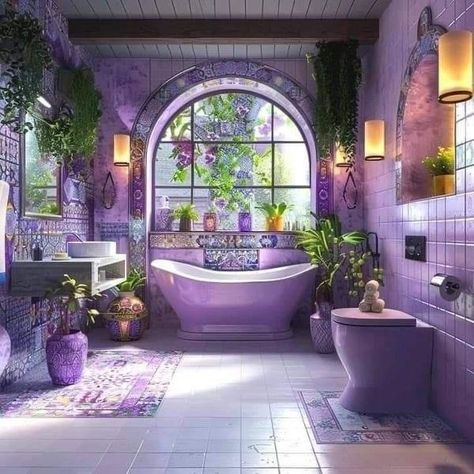 Colorful House Exterior, Everything Purple, House Exterior Ideas, Purple Bathroom, Color Bathroom, Purple Furniture, Colorful House, Purple Home Decor, Dream Bedroom Inspiration