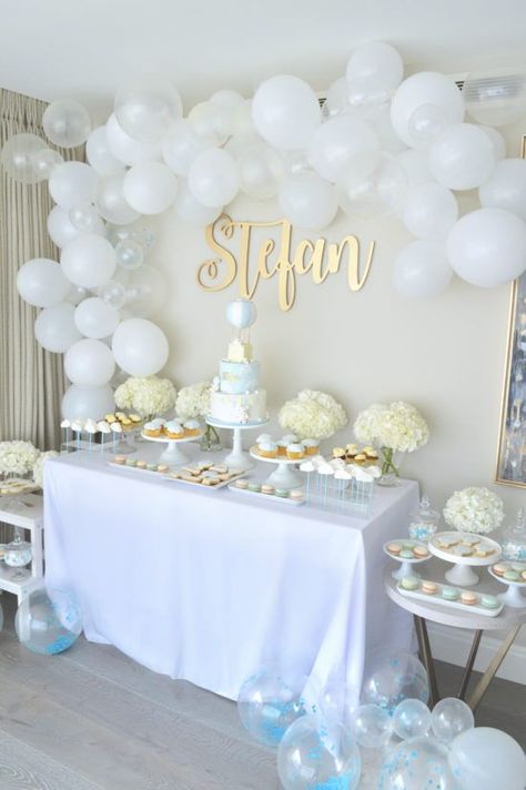 Boy Christening Decorations, Baptism Party Boy, Baptism Party Decorations, Party Cake Table, Christening Decorations, First Communion Decorations, Idee Babyshower, Baby Boy Christening, Baptism Decorations