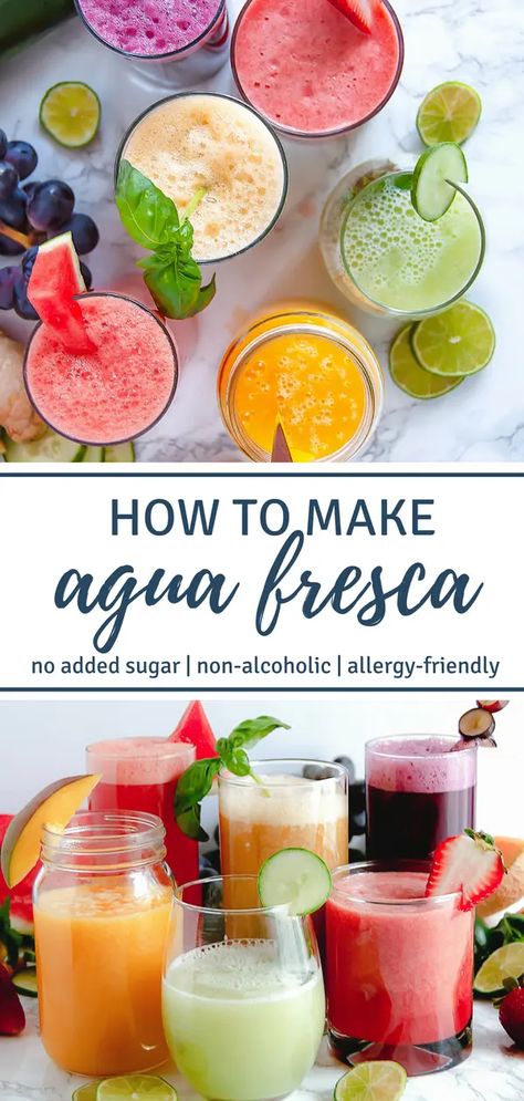 How to Make Agua Fresca - Nutrition to Fit Peach Agua Fresca, Aqua Fresca Recipes, Fresca Drinks, Agua Fresca Recipe, Easy Alcoholic Drinks, Mexican Drinks, Drink Recipes Nonalcoholic, Blended Drinks, Agua Fresca