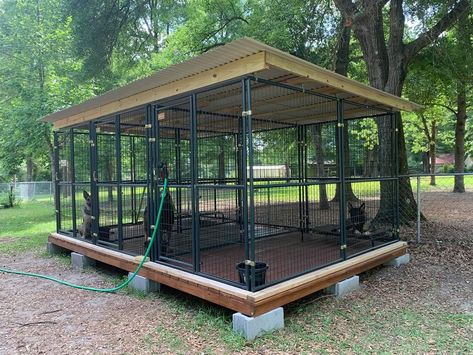 Dog Kennel Set Up Outside, Outdoor Puppy Pen, Diy Outdoor Dog Kennel Cheap, Dog Kennel Roof Ideas, Dog Kennels Diy Outdoor, Dog Kennel Ideas Outdoor Diy Cheap, Cheap Dog Run Ideas Backyard, Outside Dog Kennel Ideas, Dog Cage Ideas Outdoor