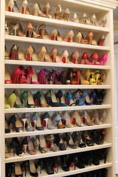 Blind Closet: A Walk In So Epic It Chose To Remain Anonymous High Heel Closet Organization, Custom Closet Organization, Shoe Organization, Shoe Room, Closet Shoe Storage, Dream Closet Design, Closet Organizing Systems, Closet Decor, Dressing Rooms