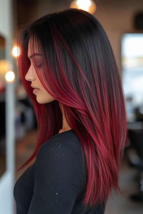 Hairstyles With Red Hair, Red And Black Hair Ideas, Red Hair Ombre, Red Ombré Hair, Cool Red Hair, Ombre Red Hair, Hairstyles Colour, New Look Hair, Red Hair Styles