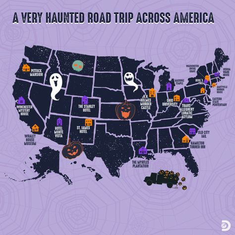 Halloween Road Trip, Haunted Road Trip, Halloween Travel Destinations, Haunted Places To Visit, Haunted Places In America, Halloween Soundtrack, Demon Drawing, Halloween Shapes, Recipes Pictures