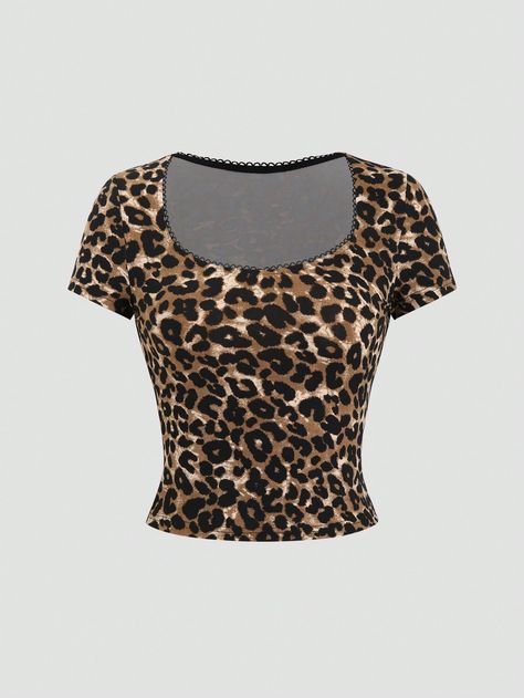 Women's Summer Leopard Print Short Sleeve Slim Fit T-Shirt Multicolor Casual  Short Sleeve Knitted Fabric Leopard Print,Textured Pattern  High Stretch  Women Clothing, size features are:Bust: ,Length: ,Sleeve Length: Leopard Print Clothes, Cheetah Print Shirt, Leopard Print Accessories, Cheetah Print Shirts, Cheetah Print Top, Leopard Outfits, Leopard Shirt, Leopard Print Shorts, Leopard Top