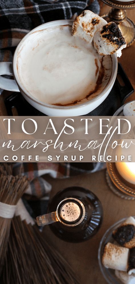 Essen, Toasted Marshmallow Coffee, Coffee Syrup Recipe, Marshmallow Coffee, Homemade Coffee Syrup, Thm Drinks, Nespresso Recipes, Coffee Creamer Recipe, Drink Syrups