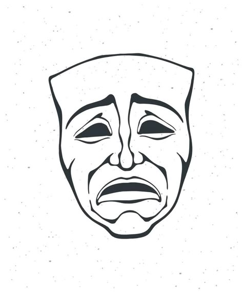 Outline of theatrical drama mask. Vintage opera mask for tragedy actor. Face expresses negative emotion. Film and theatre industry. Vector illustration. Hand drawn sketch, isolated on white background Theatre Drawing, Theatre Faces, Drama Masks, Opera Mask, Tragedy Mask, Theatre Masks, Mask Drawing, Theater Design, Masks Art