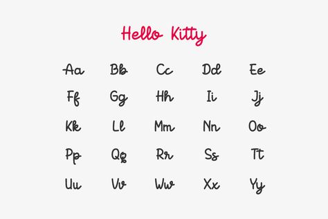 Hello Font Lettering, Hello Kitty In Cursive, Hello Kitty Proposal, Abc Fonts Cute, Sanrio Font, Hello Kitty Letters Alphabet, Pretty Letter Fonts, Hello Kitty Writing, Different Writing Fonts