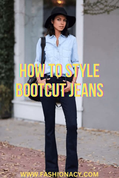 How to Style Bootcut Jeans For Women Bootcut Jeans Style For Women, Bootcut Jeans Outfit Dressy, Bootcut Jeans Outfit Casual Winter, How To Style Bootcut Jeans Casual, Bootcut Black Pants Outfits, Best Boot Cut Jeans For Women, How To Wear Bootleg Jeans, Bootcut Denim Outfit, Boot Cut Jeans Outfit Spring