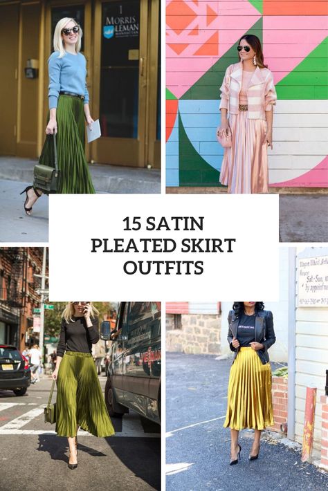 Outfits With Satin Pleated Skirts To Repeat Satin Pleated Skirt Outfit, Pleated Skirt Outfits, Satin Pleated Skirt, Sporty Chic Outfits, 15 Outfits, Satin Skirt Outfit, Pleated Skirt Outfit, Latina Outfit, Pink Midi Skirt