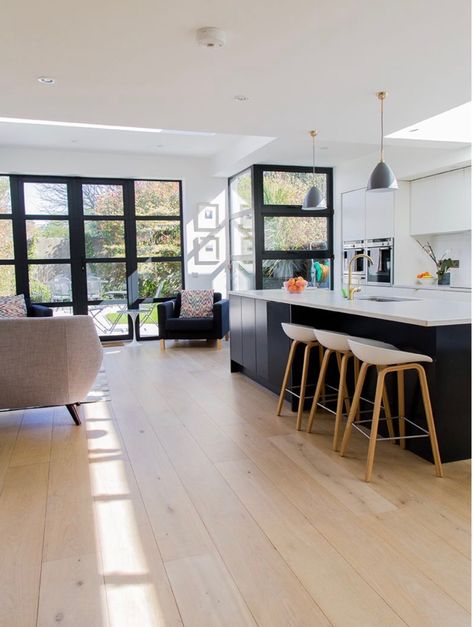 Light Wood Floors Kitchen, Modern Hardwood Floors, Wood Kitchen Modern, Wood Floors Kitchen, Dark Wood Kitchen, Dark Wood Kitchens, Wood Floor Kitchen, Small Fireplace, Light Wood Floors