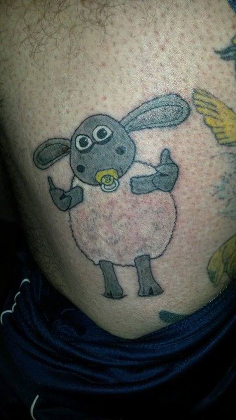 Timmy makes an appearance on a tattoo, shared with us by Patrick Roos. Shawn The Sheep Tattoo, Shaun The Sheep Tattoo, The Lost Sheep Tattoo, Sheep In Wolf's Clothing Tattoo, Cartoon Sheep Tattoo, Dall Sheep Tattoo, Leprechaun Tattoos, Lena Katina, Sheep Tattoo