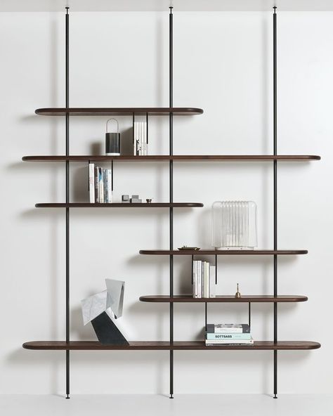 Minimalist Shelves Decor, Solid Wood Bookshelf, Steel Shelving Unit, Minimalist Shelves, Modern Wall Shelf, Bookcase Design, Steel Shelving, Shelving Design, Regal Design