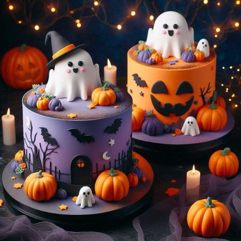 Fall Halloween Birthday Cake, Halloween Cake Decorations Ideas, Halloween Cake Decorations, Birthday Cake Halloween, Birthday Cake Halloween Theme, 1st Birthday Halloween Cake, Spooky Halloween Cupcakes Ideas, Halloween Roll Cake, Torte Halloween