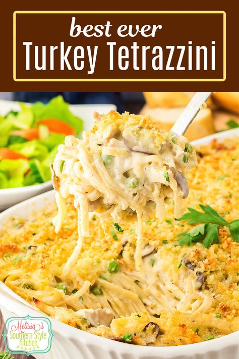 Tettrazini Recipe Turkey, Turkey Tetrazzini Recipe Easy Crockpot, Turkey Catchatori, Canned Turkey Recipes Simple, Turkey Terrizinni, Sliced Turkey Recipes Dinners, Turkey Tetrazzini Casserole, Recipes With Sliced Turkey, Turkey Meals Leftover