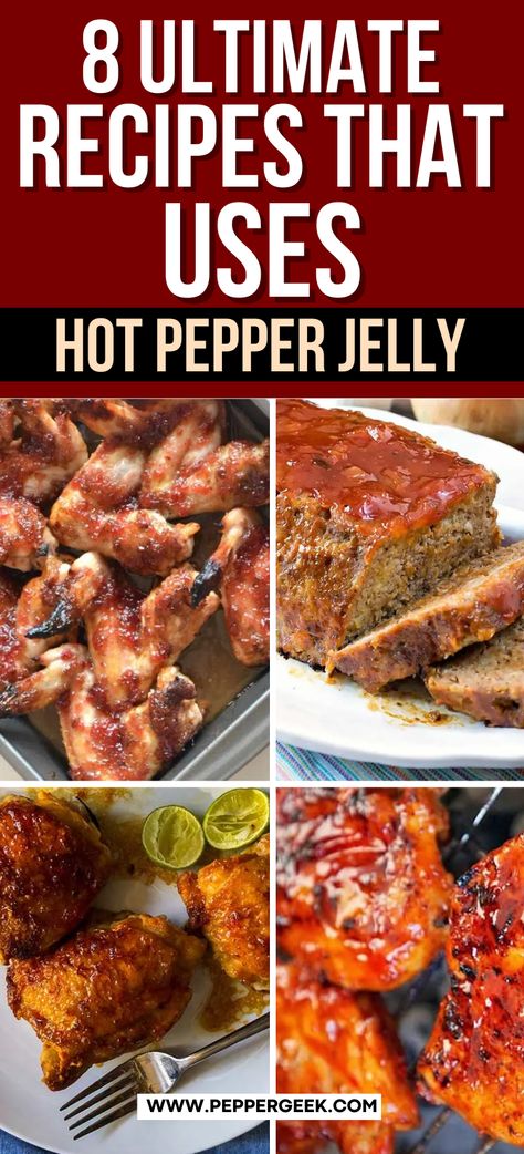 Love using hot pepper jelly? These 8 ultimate recipes made with hot pepper jelly are so insanely delicious, easy to make at home and so spicy! Red Pepper Jelly Recipe, Jalapeno Jelly Recipes, Hot Pepper Relish, Jalapeno Pepper Jelly, Hot Pepper Recipes, Red Pepper Recipes, Pepper Jelly Recipes, Red Pepper Jelly, Hot Pepper Jelly