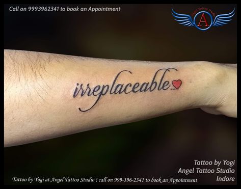 Irreplaceable font tattoo.#fonttattoo #fontstyle #wordtattoo Irreplaceable Tattoo, Least Painful Tattoo, Strong Tattoos, Tattoo Design For Hand, Freedom Tattoos, Font Tattoo, Tattoo Thoughts, Sms Language, Unique Mehndi