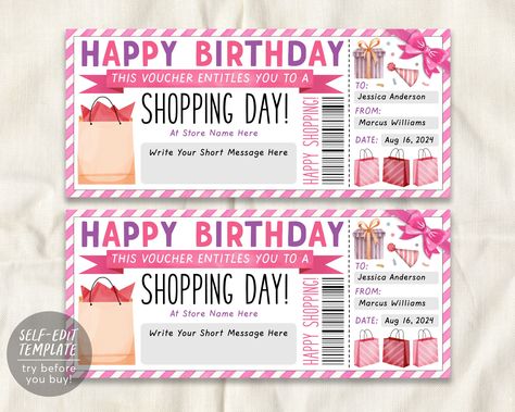 Shopping Spree Birthday Party, Shopping Spree Ideas, Birthday Shopping Spree, Birthday 11, Birthday Traditions, Mom Printable, Golden Birthday, Editing Writing, Gift Certificate