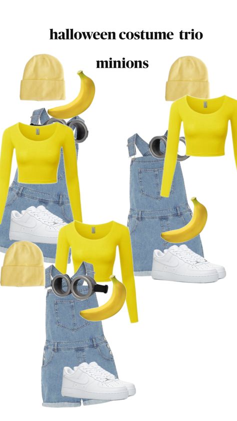 Cute Minion Costume, Preppy And Aesthetic, Fun Halloween Outfits, Alien Halloween Costume, Minion Costume, Trio Costumes, Minion Halloween, Minion Costumes