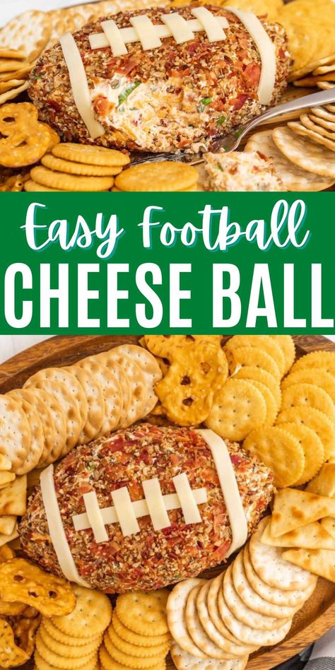 Football Cheese Ball - Eating on a Dime Onion Cheese Ball, Football Cheese Ball, Holiday Party Appetizers, Cheese Ball Recipe, Party Dip Recipes, Make Ahead Appetizers, Game Day Appetizers, Cheese Ball Recipes, Super Bowl Party