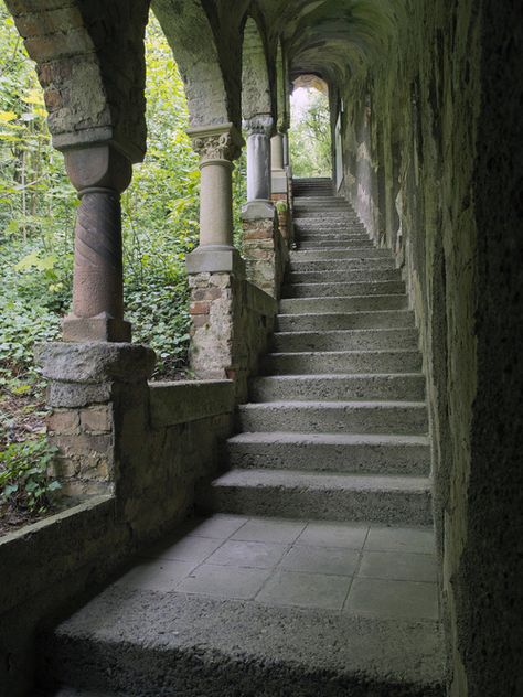 Stone Steps, Castle Aesthetic, Hogwarts Aesthetic, Stairway To Heaven, Nature Aesthetic, Pretty Places, Green Aesthetic, Fantasy Landscape, Abandoned Places