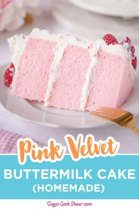 Spring Time Cakes, Geek Recipes, Dessert Corner, Pink Velvet Cake, Pink Velvet Cakes, Sugar Geek, Stabilized Whipped Cream, Potluck Ideas, Velvet Cake Recipes