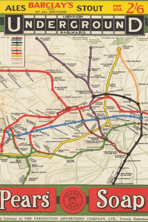 Transport yourself to a bygone era with our 'Vintage Map London Underground Railways 1908' poster. This captivating piece showcases the Old Tube Map adorned with historic London Advertising. An Antique Print Poster that doubles as exquisite Wall Art, infusing Retro charm into your Home Decor. London Underground Art, London Underground Map Art, Old Maps Of London, Camden Road, Tube Map, Historic London, Road Town, Kentish Town, London Map