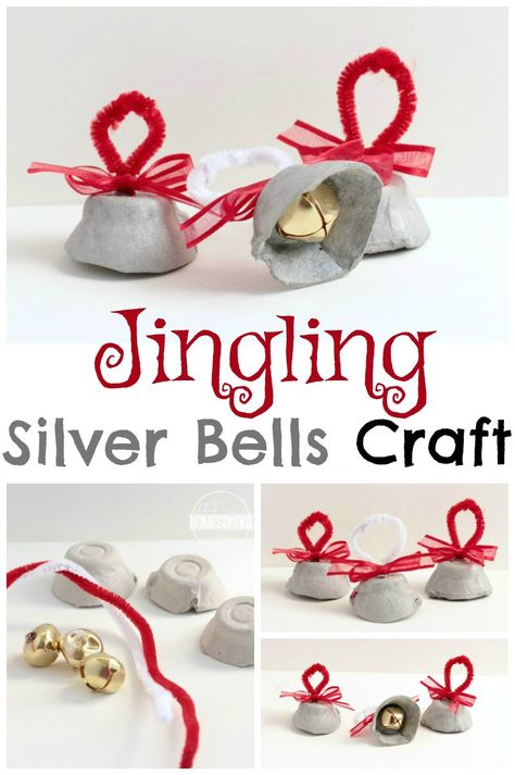 Silver Bells Craft - this is such a fun Christmas craft for kids in toddler, preschool, and kindergarten. Christmas Bell Craft, Bells Craft, Bell Craft, Jingle Bell Crafts, Peppermint Candy Ornaments, Silver Bells Christmas, Christmas Tree Ornament Crafts, Preschool Christmas Crafts, Fun Christmas Crafts