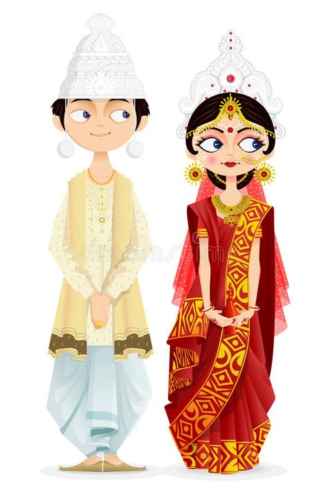 Illustration about Easy to edit vector illustration of Bengali wedding couple. Illustration of female, element, culture - 30667901 Jodha Jewellery, Bride Cartoon, Wedding Cartoon, Jamini Roy, Bride And Groom Cartoon, Wedding Couple Cartoon, Bengali Culture, Bengali Art, Indian Illustration