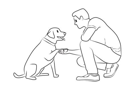 Hand Outline, Dogs Hugging, Pet People, Line Vector, Dog Sketch, Siberian Husky Dog, Human Drawing, Happy Cartoon, Dog Vector