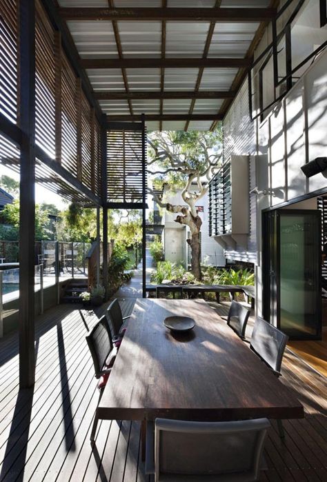 The covered double height outdoor space of the house. Veranda Design, Interior Design Minimalist, Modern House Interior, Victorian Bathroom, Double Height, Patio Interior, Design Del Prodotto, Cool Ideas, Sustainable Architecture