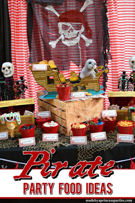 Pirate Party Food Ideas, Pirate Party Snacks, Birthday Pirate Theme, Pirate Themed Food, Pirate Snacks, Pirate Party Food, Mermaids Birthday Party, Pirate Food, Pirate Halloween Party