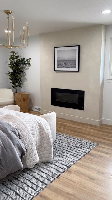 Bedroom Fireplace Diy, Bedroom Electric Fireplace Ideas Master, Faux Fireplace In Bedroom, Fireplace In Master Bed, Fireplace Bedroom Ideas Master Suite, Roman Clay Fireplace, Fireplace In Bedroom, Bedroom Fireplaces, Master Fireplace