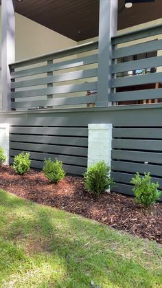 Horizontal Deck Skirting, Deck Skirting Ideas, Skirting Ideas, House Skirting, Porch Railing Designs, Front Porch Railings, Deck Skirting, Decking Boards, Deck Railing Design