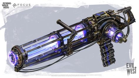 ArtStation - Concept art for electric Gatling gun Evil West, Artstation Concept Art, Cool Swords, Dnd Art, Dungeons And Dragons Homebrew, Fantasy Armor, Fantasy Concept Art, Armor Concept, Futuristic Technology