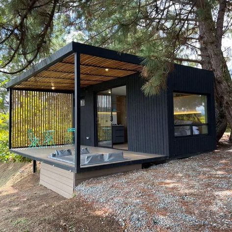 Dröm Hus Planer, Tiny Container House, A Frame House, Container House Design, Tiny House Cabin, Cabin In The Woods, Tiny House Plans, Prefab Homes, Exterior House Colors