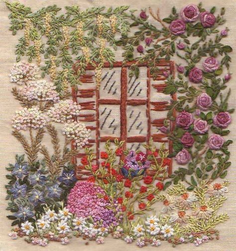 Embroidery Pictures, Garden Embroidery, Climbing Rose, Pola Sulam, Thread Art, Brazilian Embroidery, Embroidery Flowers Pattern, 자수 디자인, Rose Embroidery