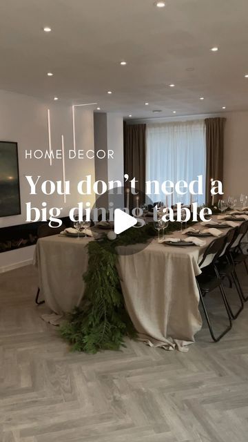 Aleksandra Lozinska on Instagram: "Comment “Links” to get a direct link to everything we are using for this Christmas setup. Unpopular opinion: you don’t need a big dining table if you host only a few times a year. At our regular dining table we can fit around 8 people but for bigger parties we use foldable tables and chairs which are easy to store. We transform our living room into a large dining room in order to fit everyone and that solution works for us great. How do you deal with hosting many people? #christmas2024" Folding Table Dinner Party, Multi Purpose Dining Room, Large Square Dining Table, Foldable Tables, Thanksgiving Table Setup, Christmas Setup, Big Dining Table, Christmas Dining Table Decor, Table Placements