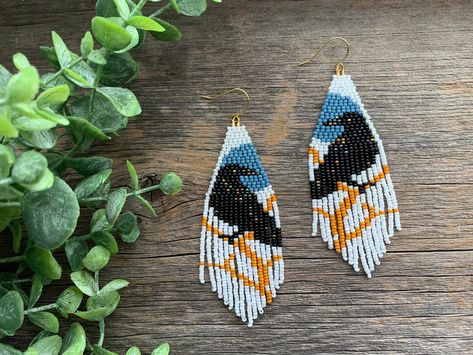 Bird Earring, Beaded Bird, Fringe Earring, Beaded Earrings Native, Bird Beads, Bird Earrings, Beaded Jewelry Patterns, Beaded Fringe, Seed Bead Jewelry