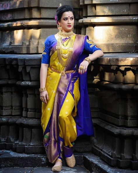 Prajakta Gaikwad, Bridegroom Outfits, Indian Bride Poses, Marathi Bride, Lehenga Saree Design, Nauvari Saree, Indian Sari Dress, Wedding Saree Blouse, New Saree Blouse Designs